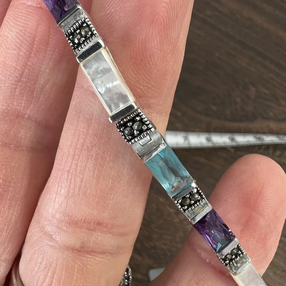 LE VIEUX Swarovski & Marcasite 925 Bracelet  7” B4